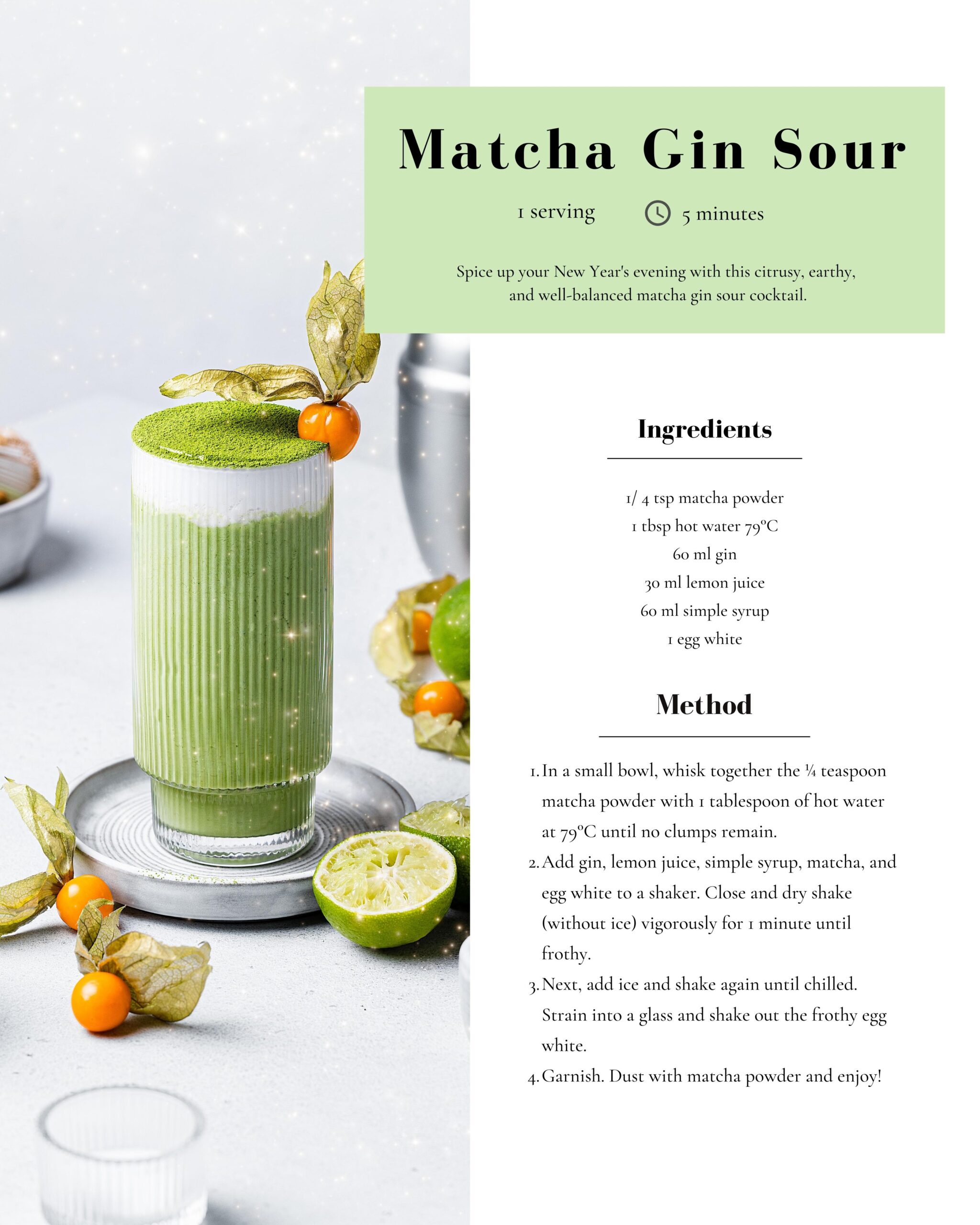 Matcha Gin Sour recipe card